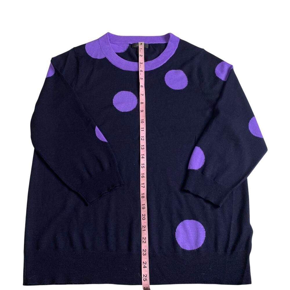 J. Crew Tippi Merino Wool Sweater Navy Blue Purple Polka Dot Knit Crewneck Sz XL - Picture 13 of 13